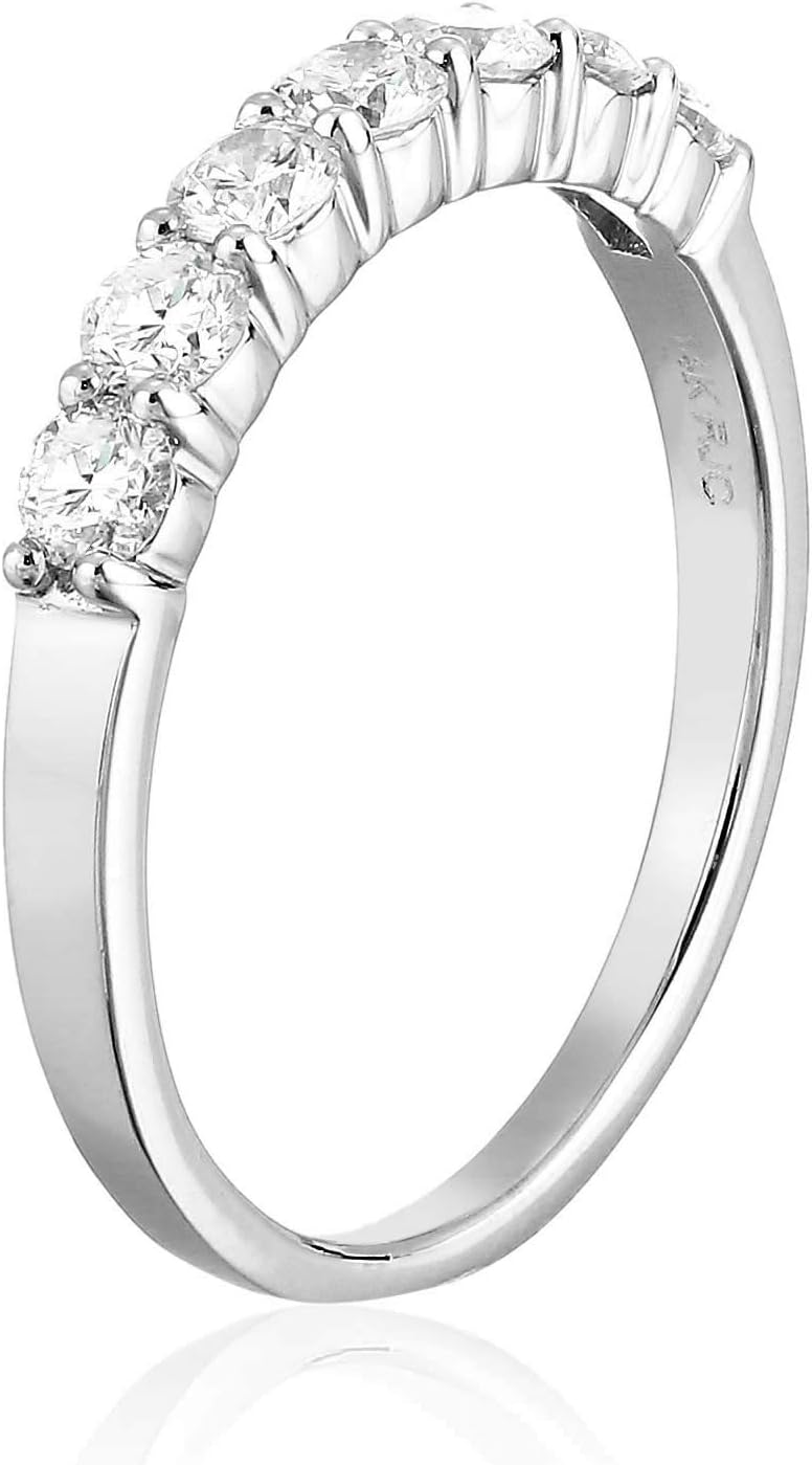 1/2 carat (ctw) Diamond Wedding Anniversary Band for Women, Round Diamond Engagement Ring 14K White Gold Prong Set 0.50 cttw, Size 4-10 · v2