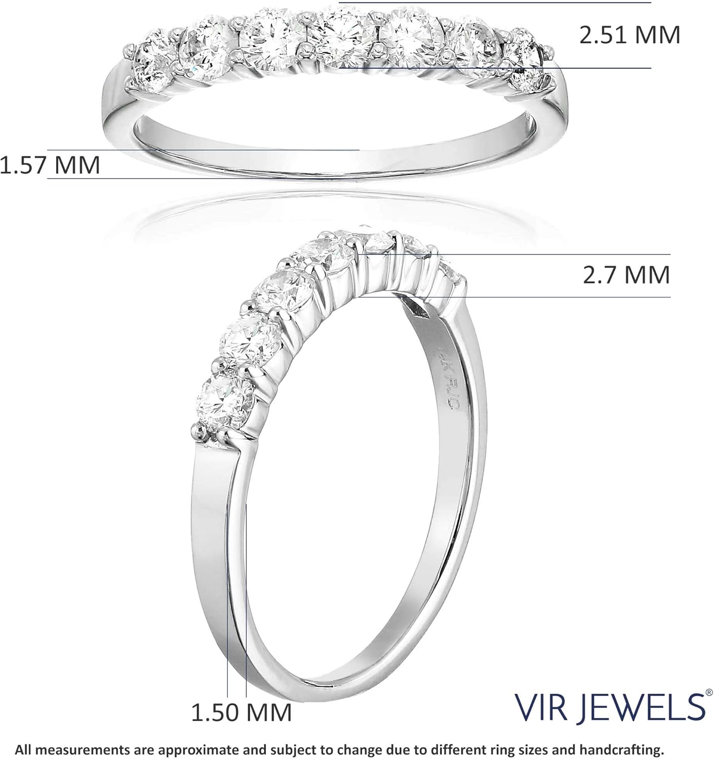 1/2 carat (ctw) Diamond Wedding Anniversary Band for Women, Round Diamond Engagement Ring 14K White Gold Prong Set 0.50 cttw, Size 4-10 · v2