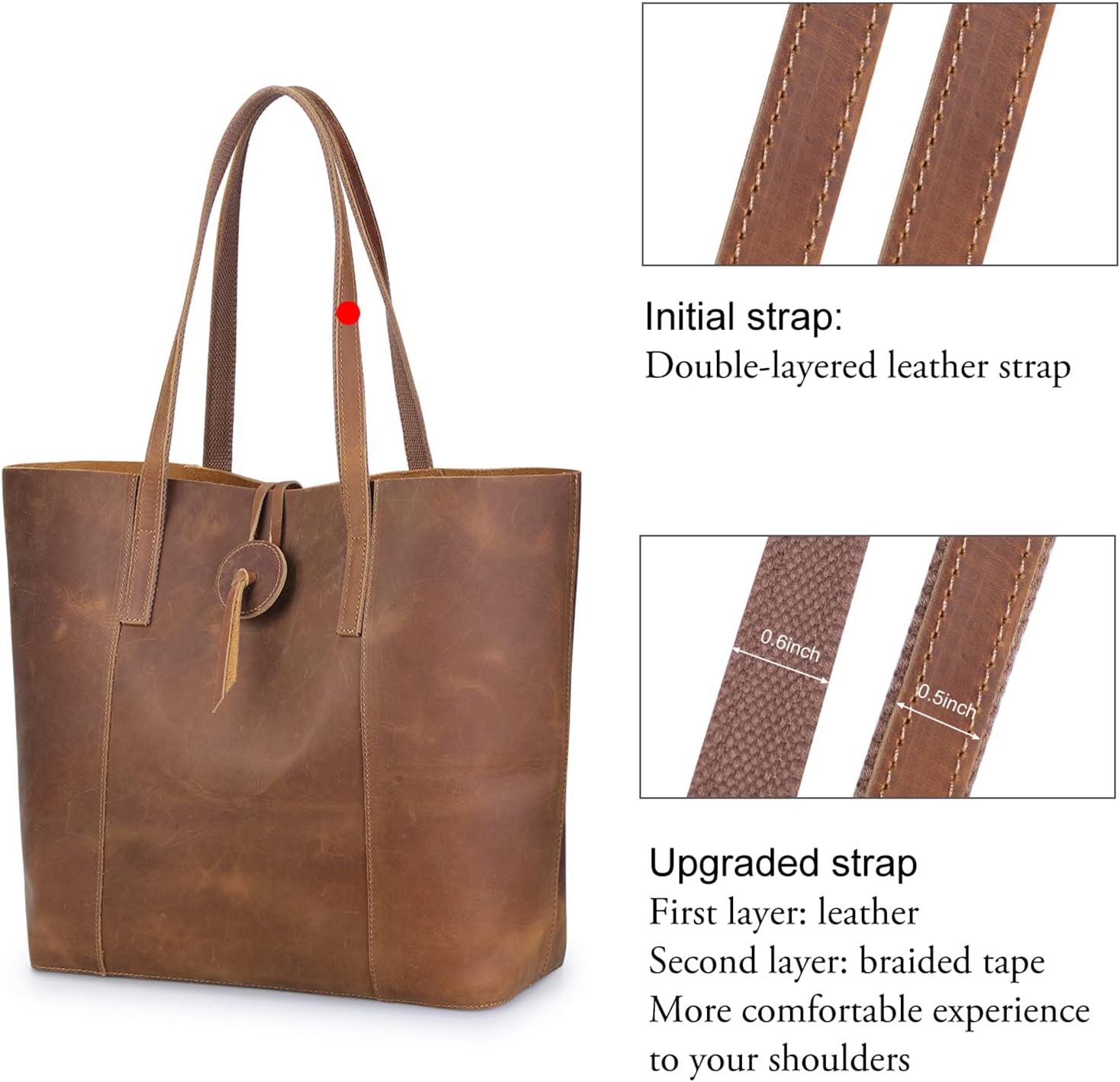 S-ZONE Vintage Genuine Leather Tote Bag for Women Large Shoulder Purse Handbag · v2