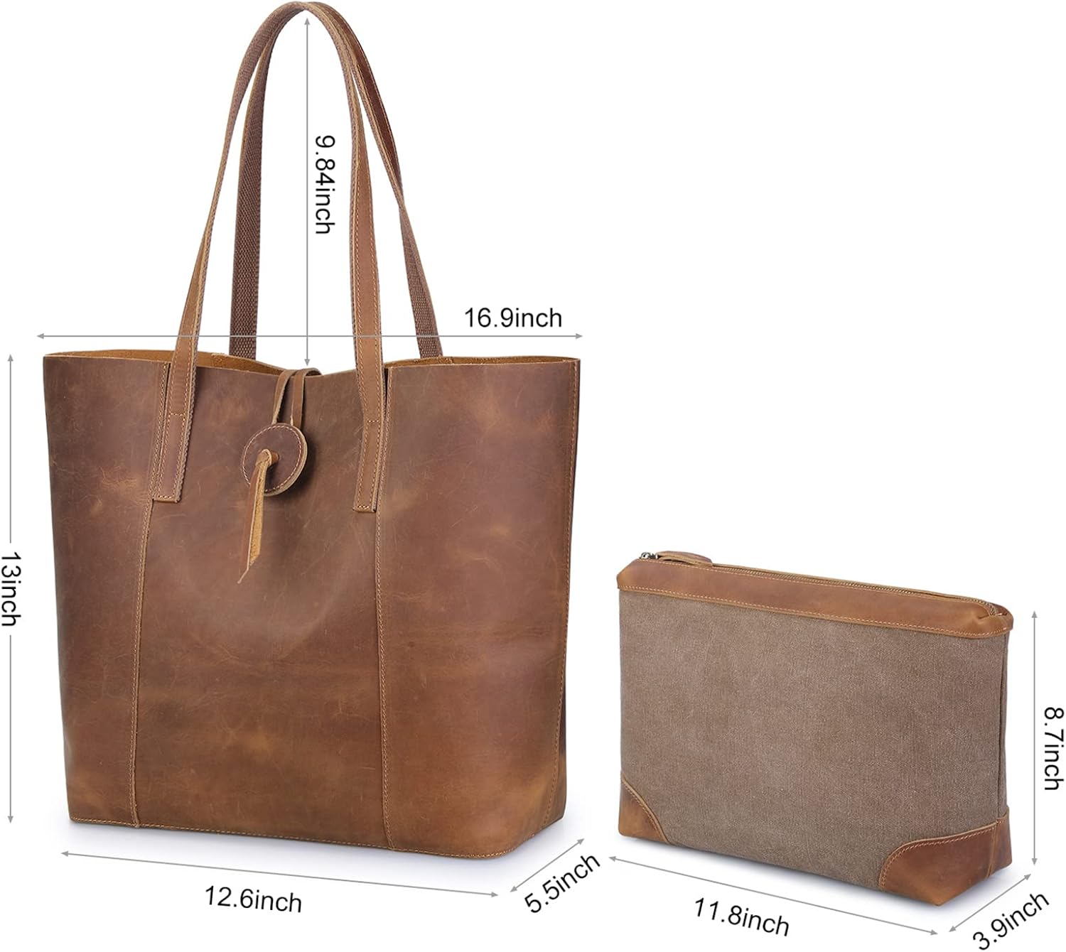 S-ZONE Vintage Genuine Leather Tote Bag for Women Large Shoulder Purse Handbag · v2