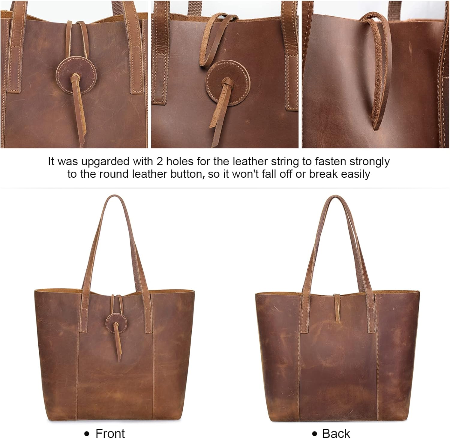 S-ZONE Vintage Genuine Leather Tote Bag for Women Large Shoulder Purse Handbag · v2