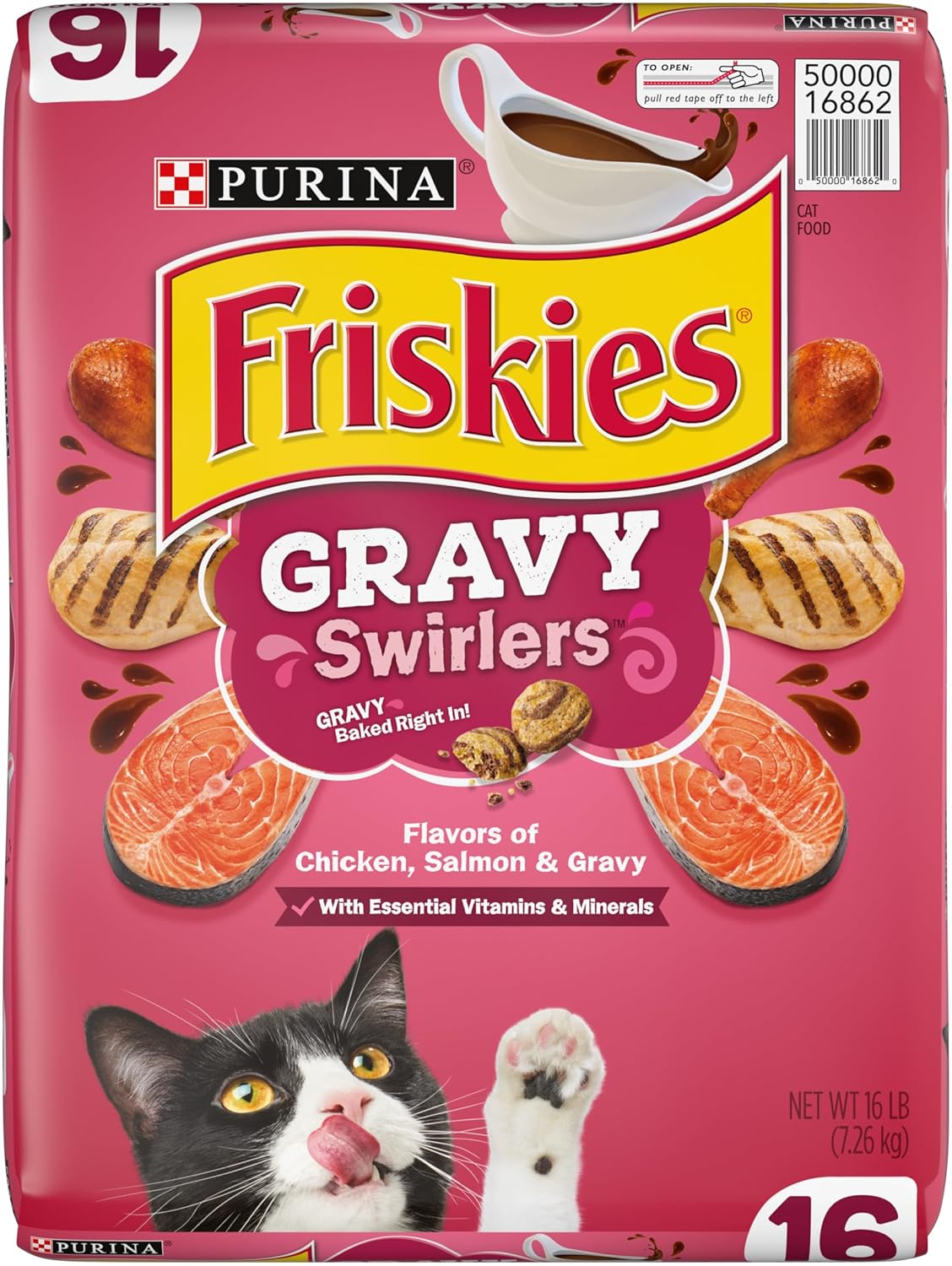 Purina Friskies Droog kattenvoer, Gravy Swirlers, zak van 16 pond