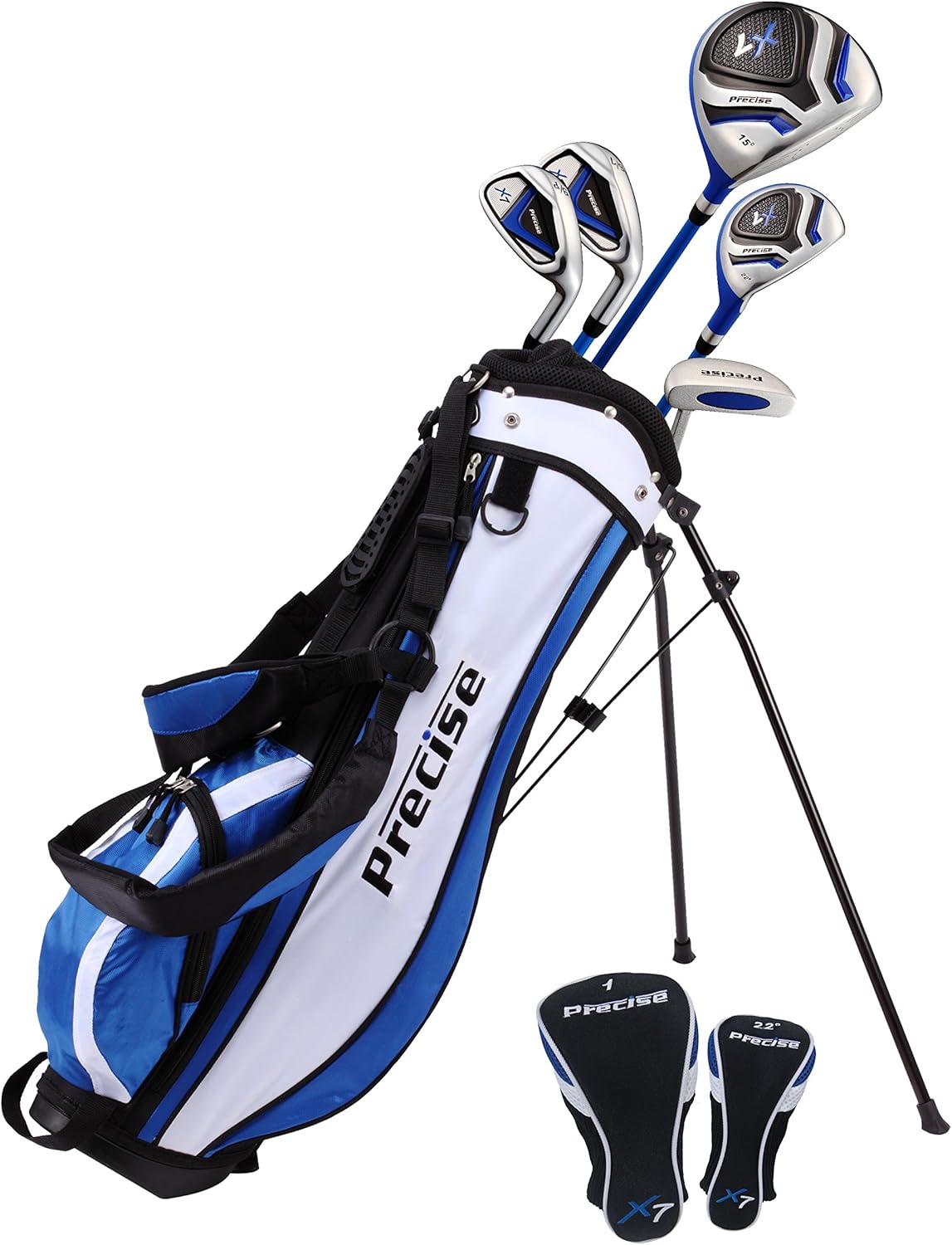 Distintivo set da golf per mancini per bambini dai 9 ai 12 anni (altezza da 44 a 5'), solo per mancini, il set include: Driver (15"), Hybrid Wood (22*), 2 ferri da stiro, putter, borsa con supporto bonus 2 copricapi
