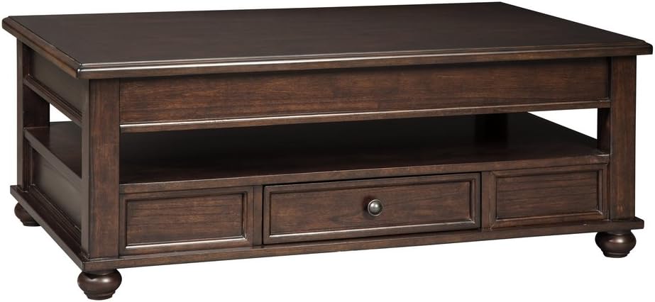 Signature Design by Ashley Barilanni Traditional Lift Top Coffee Table with 1 Storage Drawer, Open Shelf and Hidden Storage, Dark Brown · v2