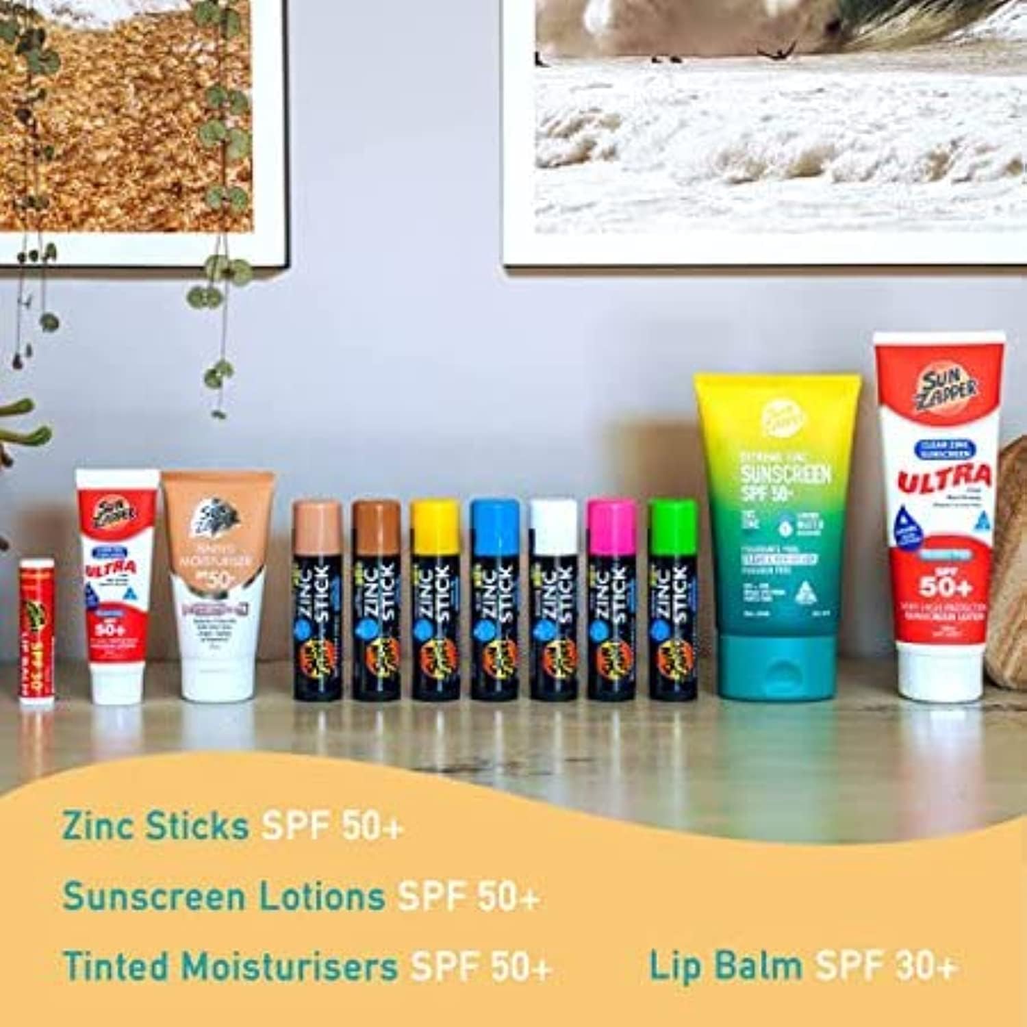 Sun Zapper Zinc Oxide Mineral Sunscreen Stick – SPF 50 Water Resistant – 4-Pack (Pink, Blue, Green, Yellow) Rainbow Pack – For Face Body – Made in Australia · v2