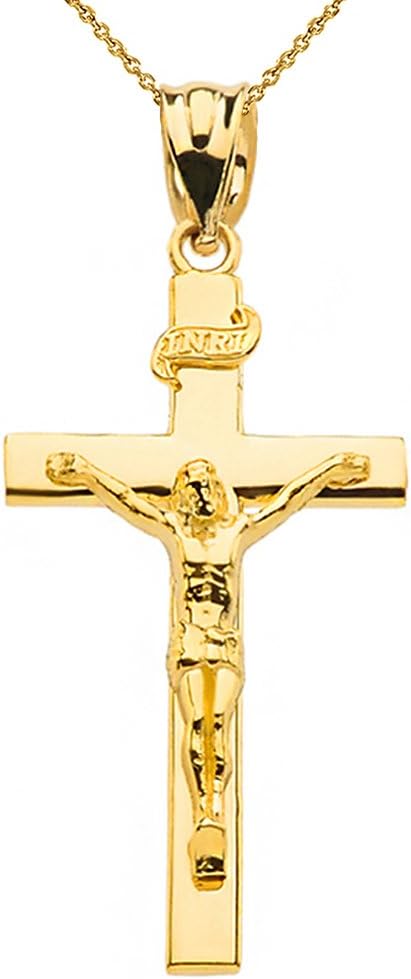 Collar con colgante de crucifijo INRI en oro macizo de 14 quilates (1,60), 20 pulgadas