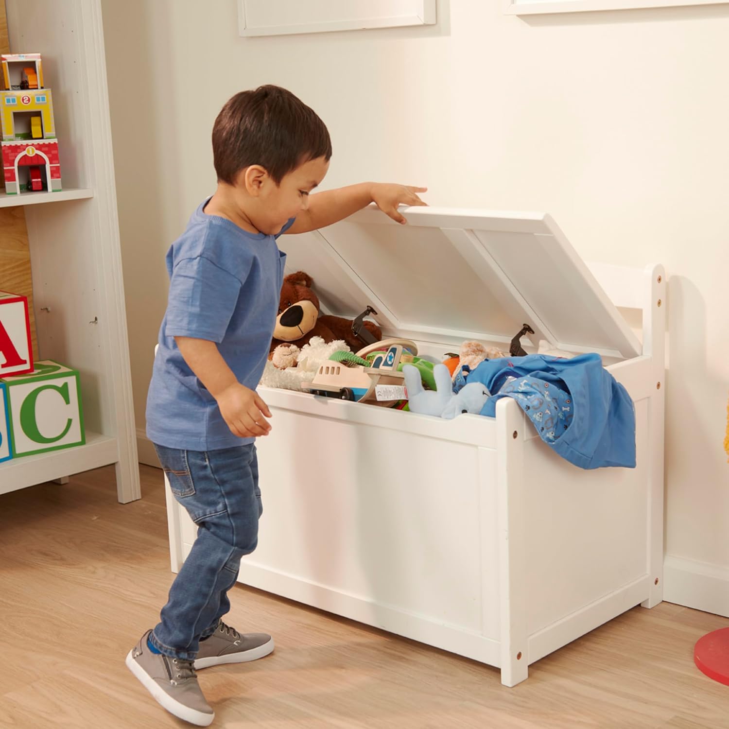 Cassettiera per giocattoli in legno Melissa Doug - Mobili bianchi per sala giochi - Scatola per giocattoli per bambini, organizer in legno, mobili per bambini