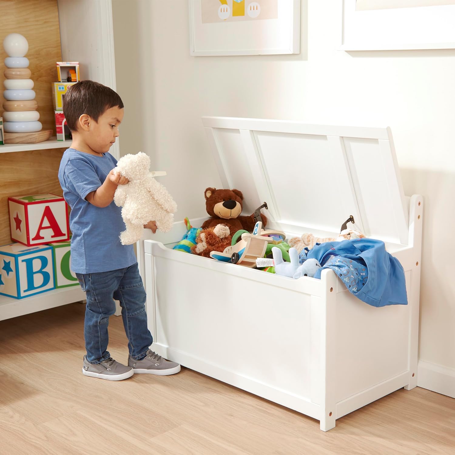 Cassettiera per giocattoli in legno Melissa Doug - Mobili bianchi per sala giochi - Scatola per giocattoli per bambini, organizer in legno, mobili per bambini