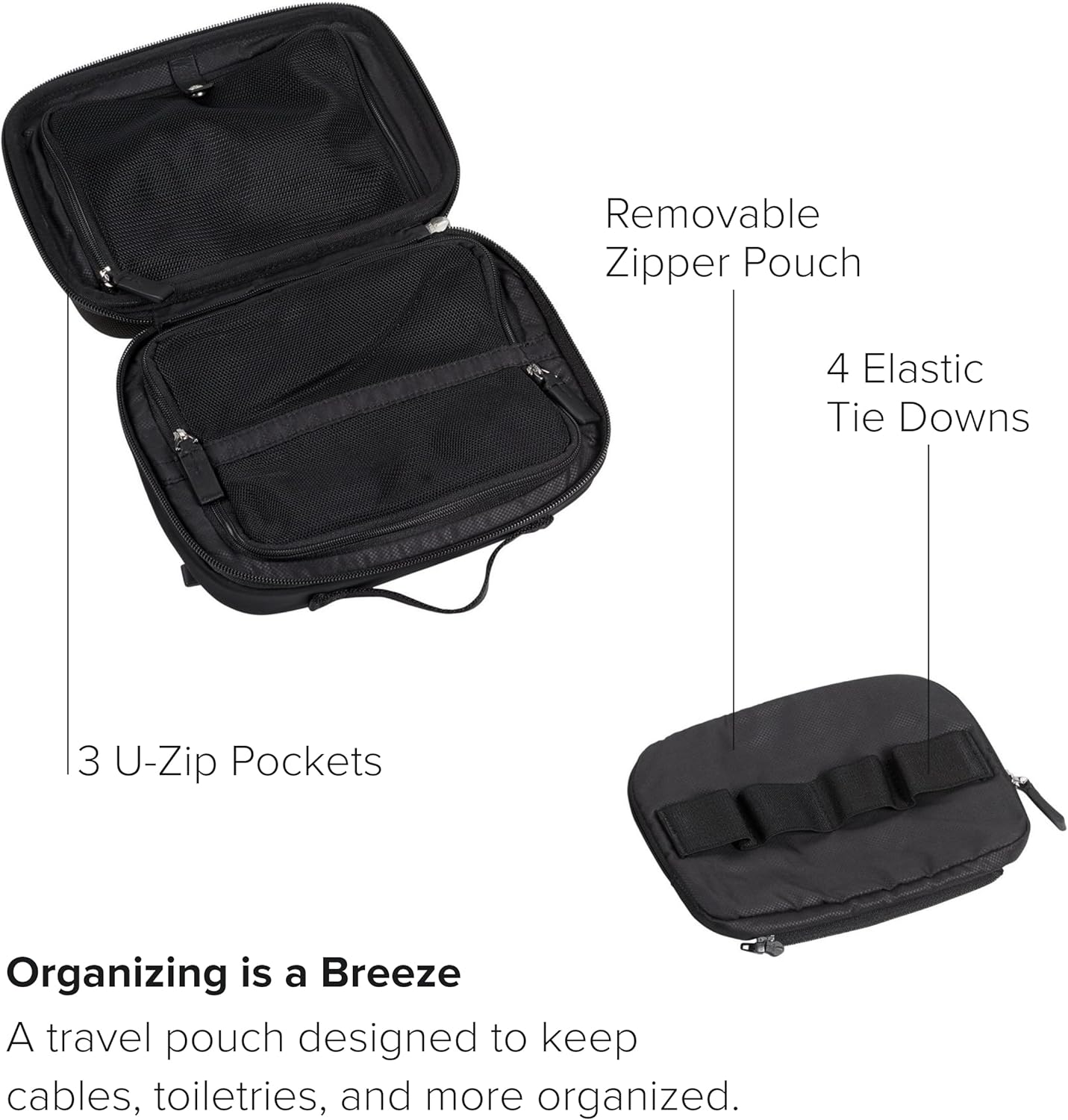 TUMI - アクセサリーポーチ - コード、電子機器、化粧品、衛生キット用のトラベルケースオーガナイザー - ナイロントイレタリーバッグ - ラージ、ブラック
