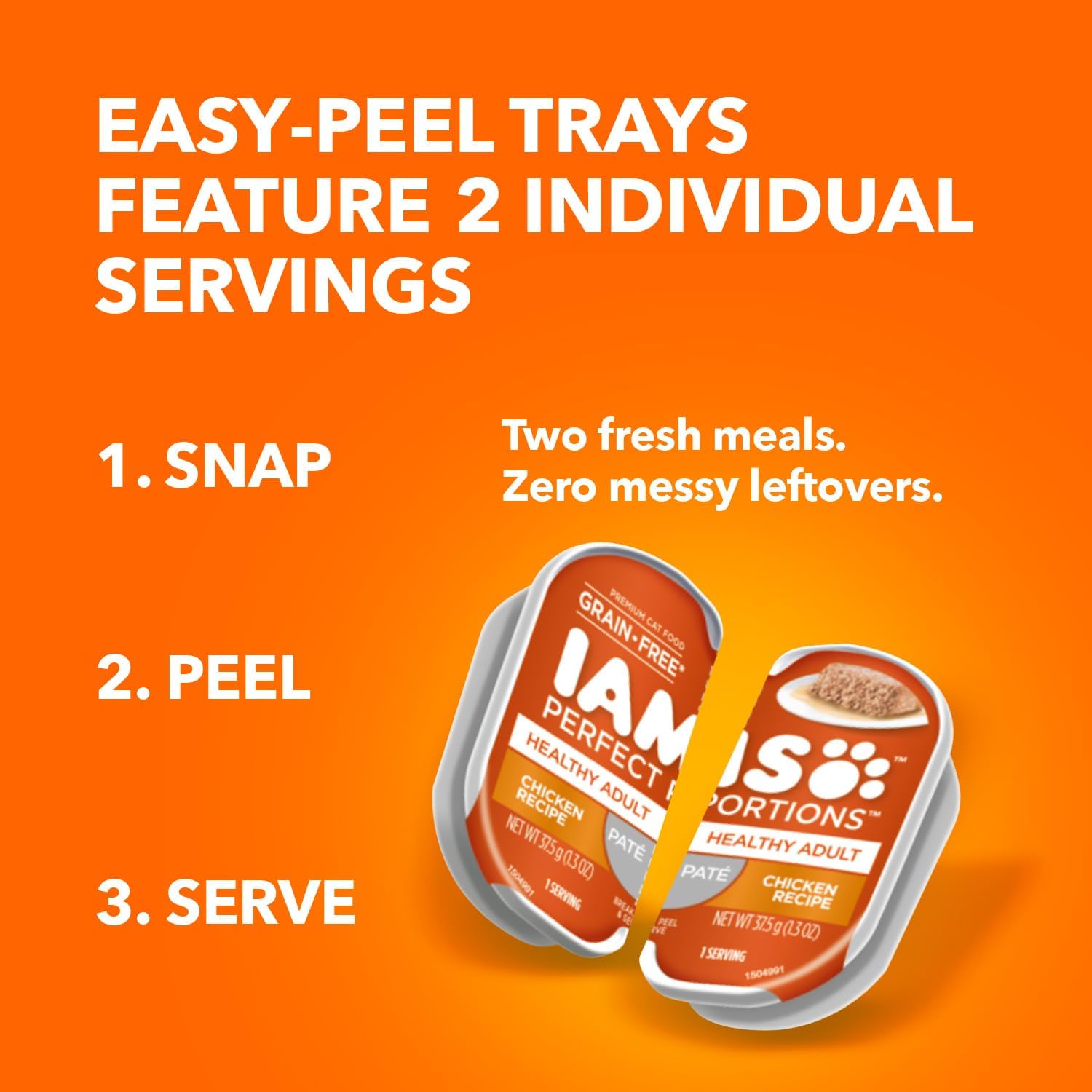 Comida húmeda saludable para gatos adultos IAMS Perfect Portions con receta de pollo, bandejas dobles fáciles de pelar, paquete de 24 (48 porciones en total)