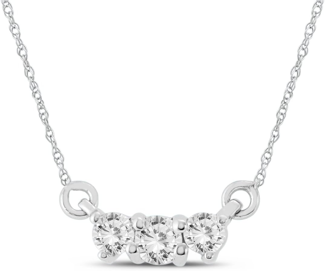 AGS-zertifizierte 1/2 Karat TW-Diamant-Halskette mit drei Steinen aus 14-karätigem Weißgold