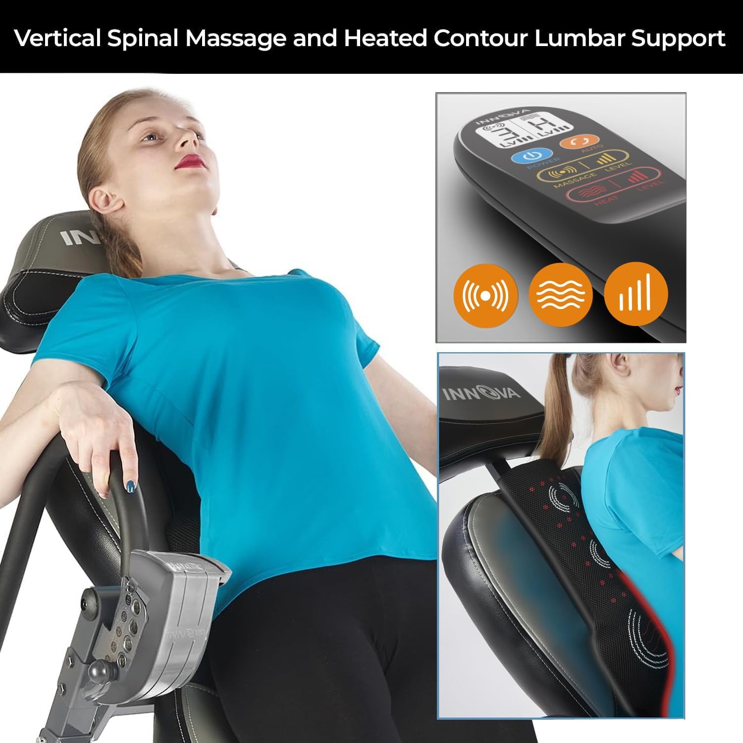 Table d'inversion avancée pour la chaleur et le massage INNOVA HEALTH AND FITNESS ITM5900, gris/noir