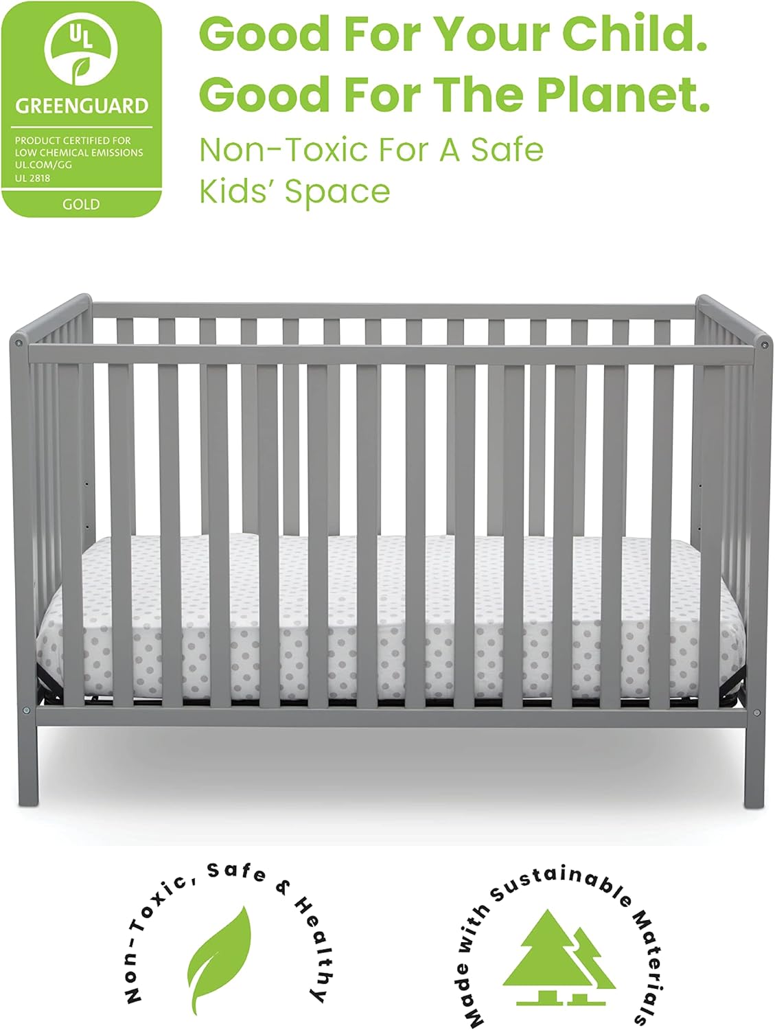 Delta Heartland 4-in-1-Kinderbett, ausziehbar, Greenguard Gold-zertifiziert, Grau