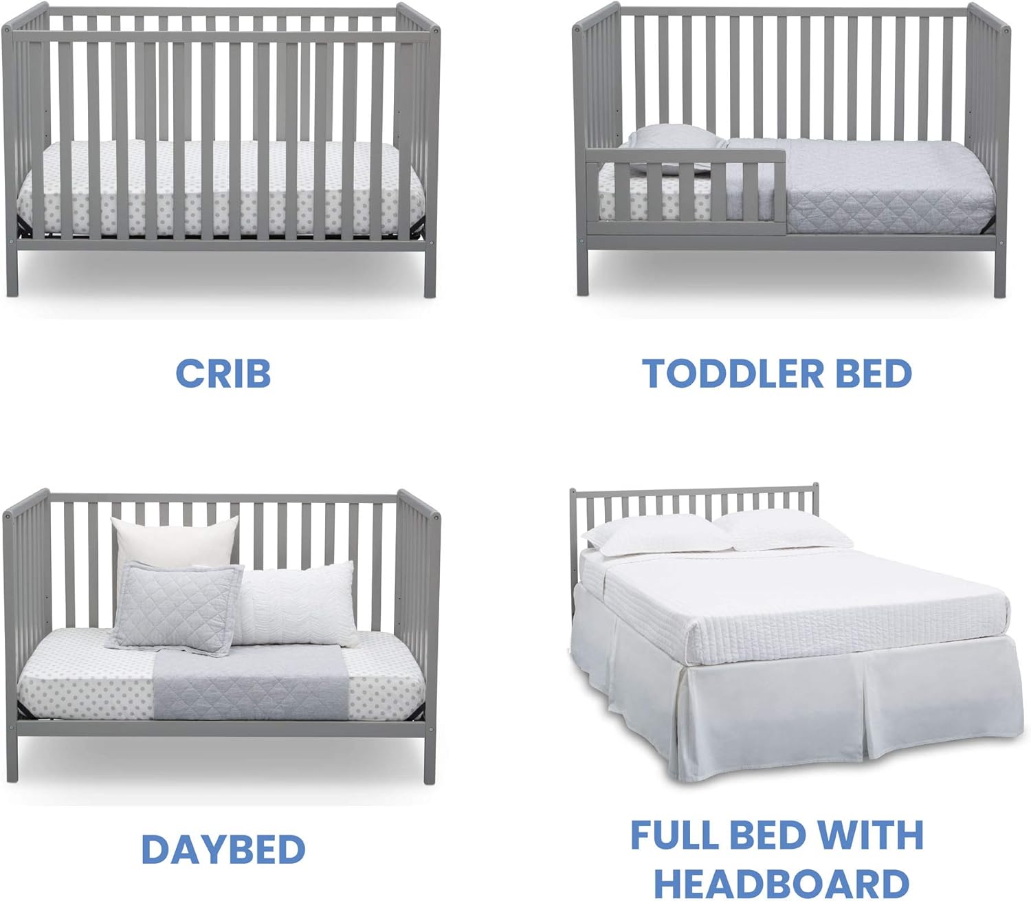 Delta Heartland 4-in-1-Kinderbett, ausziehbar, Greenguard Gold-zertifiziert, Grau