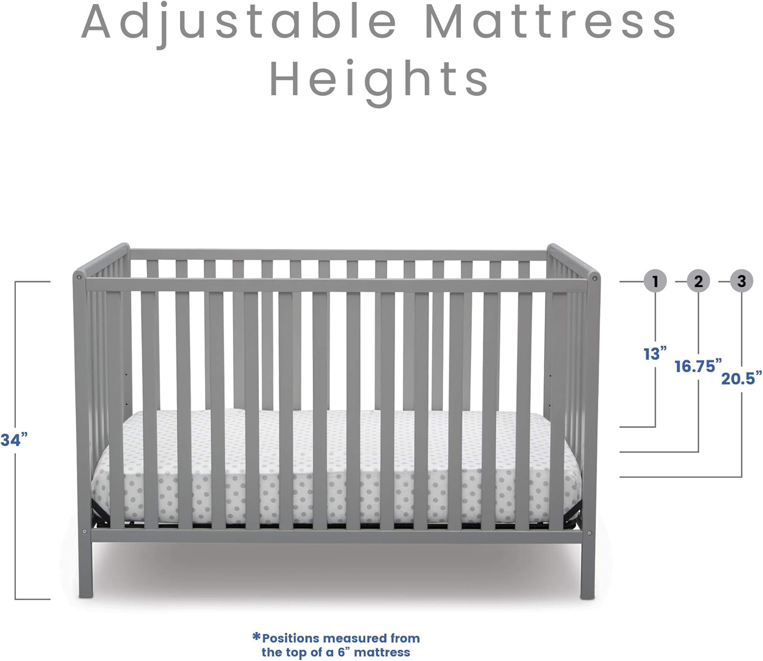 Delta Heartland 4-in-1-Kinderbett, ausziehbar, Greenguard Gold-zertifiziert, Grau