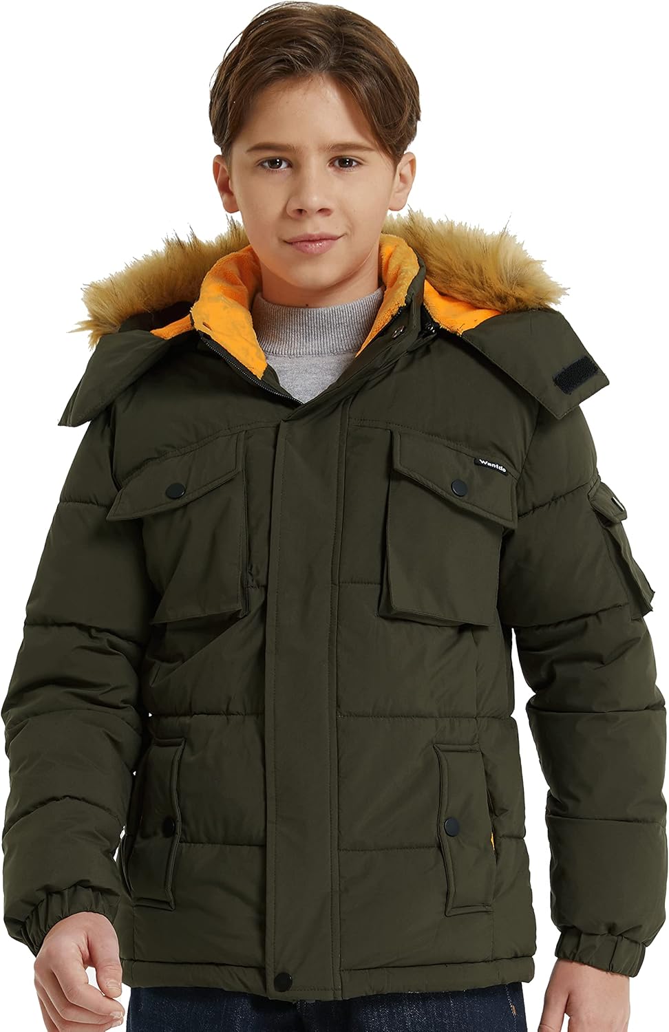 Wantdo Boys Warm Winter Coat Waterproof Thicken Puffer Jacket with Removable Fur Hood