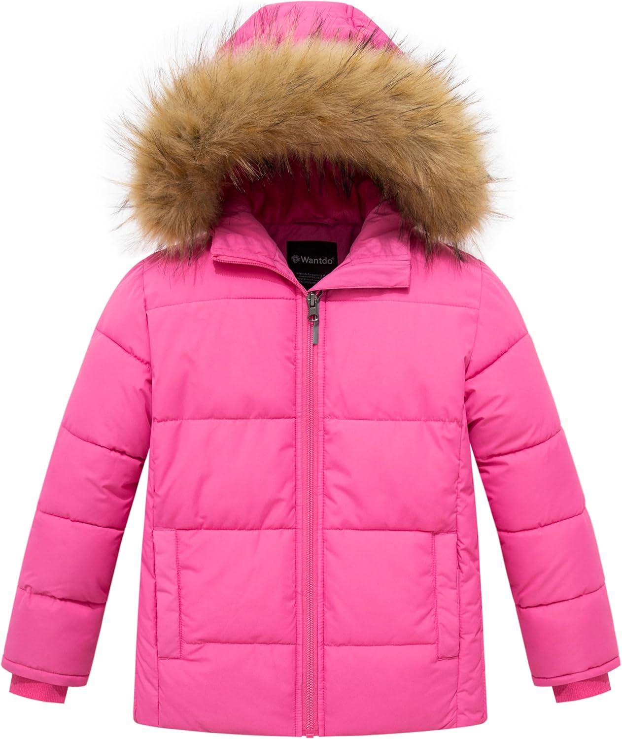 wantdo Girls Winter Coat Warm Waterproof Puffer Jacket with Removable Faux Fur Hood
