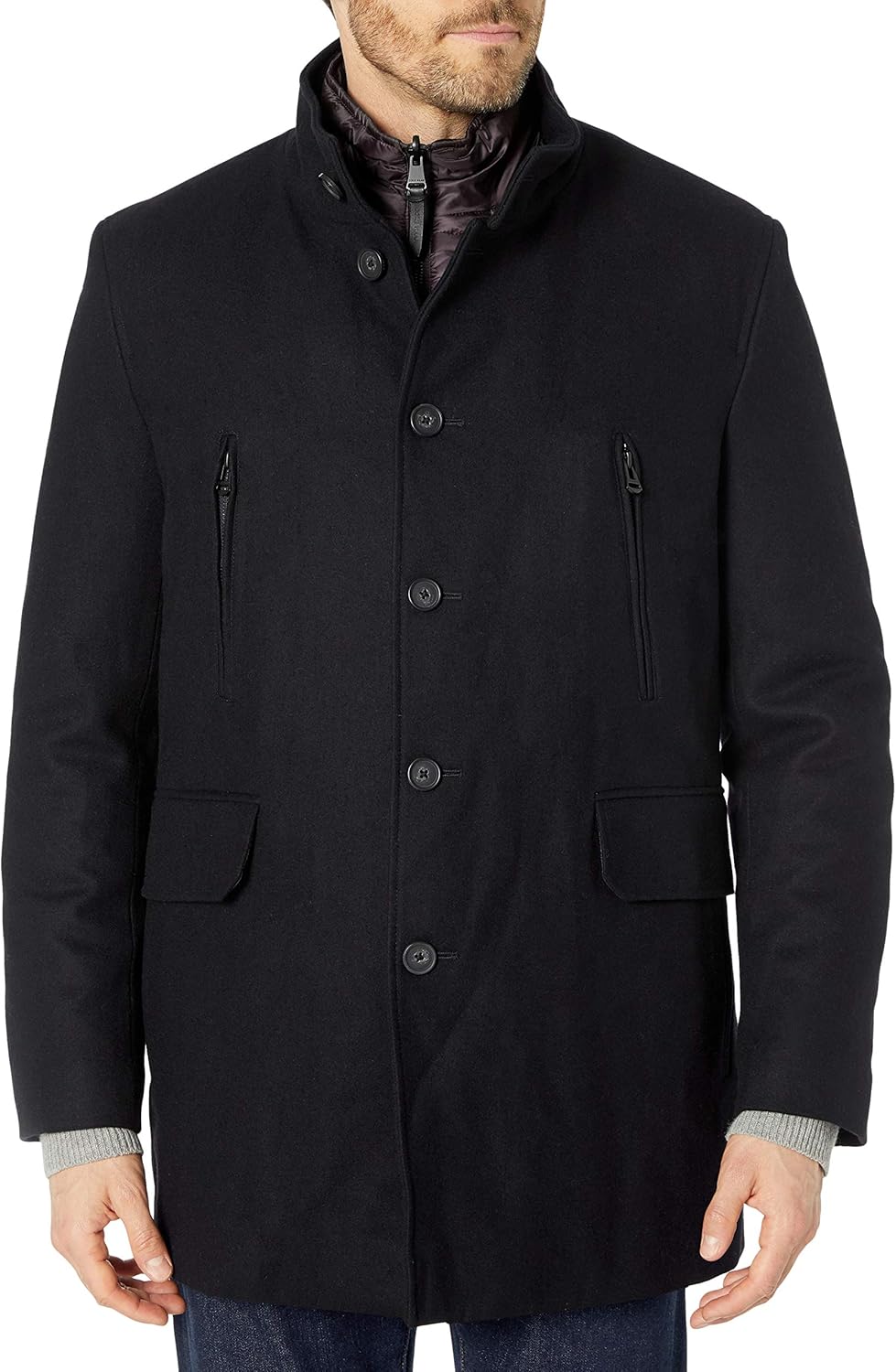Cole Haan Mens Melton 3-in-1 Wool Jacket with Removable Bib · v2