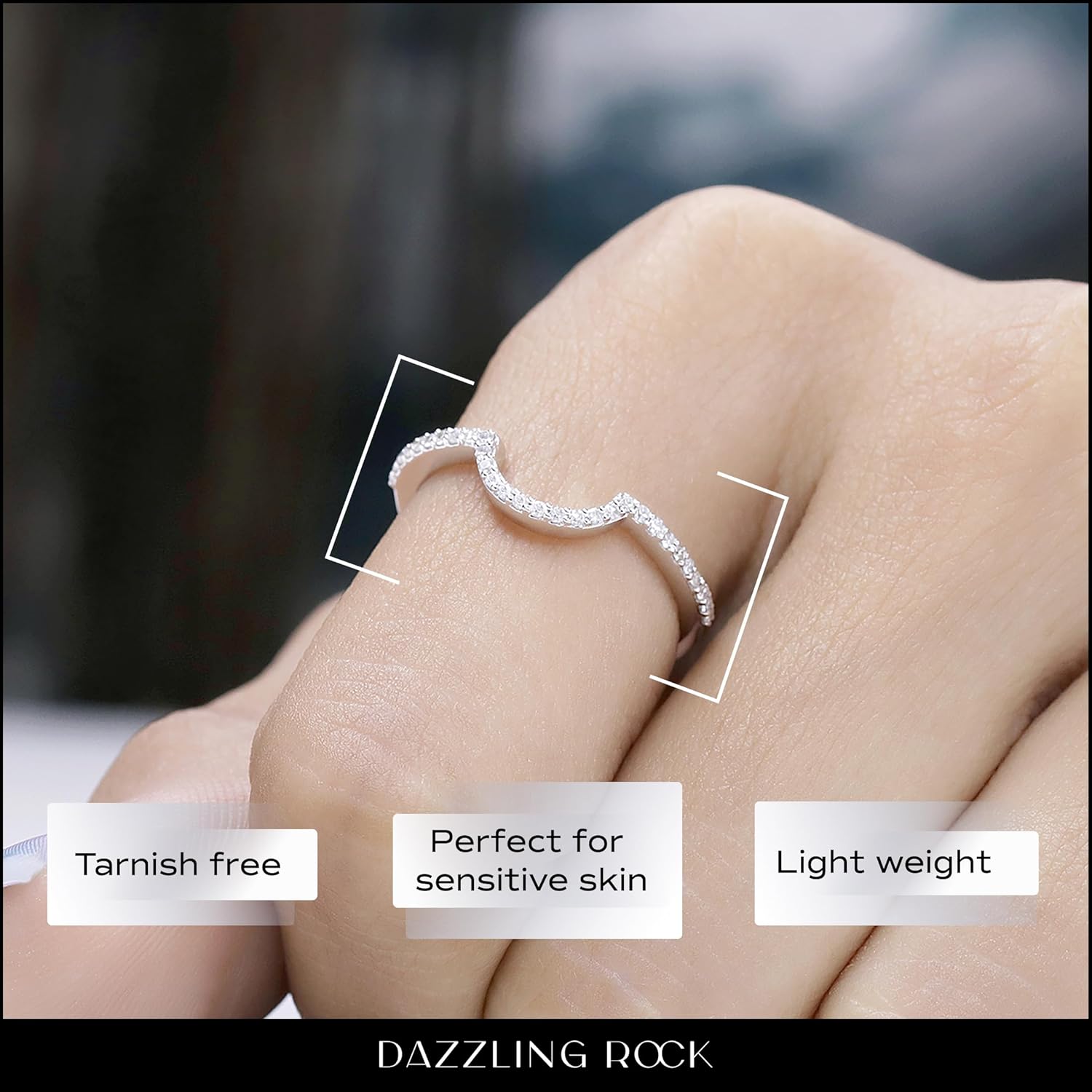 แหวนแต่งงานแบบซ้อนได้พร้อมเพชรสีขาวทรงกลมคอลเลกชัน Dazzlingrock สำหรับผู้หญิง (น้ำหนัก 0.15 กะรัต สี I-J ความสะอาด I1-I3) ในทองคำแท้