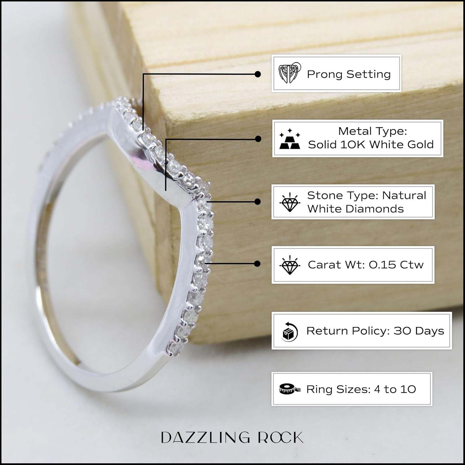 แหวนแต่งงานแบบซ้อนได้พร้อมเพชรสีขาวทรงกลมคอลเลกชัน Dazzlingrock สำหรับผู้หญิง (น้ำหนัก 0.15 กะรัต สี I-J ความสะอาด I1-I3) ในทองคำแท้