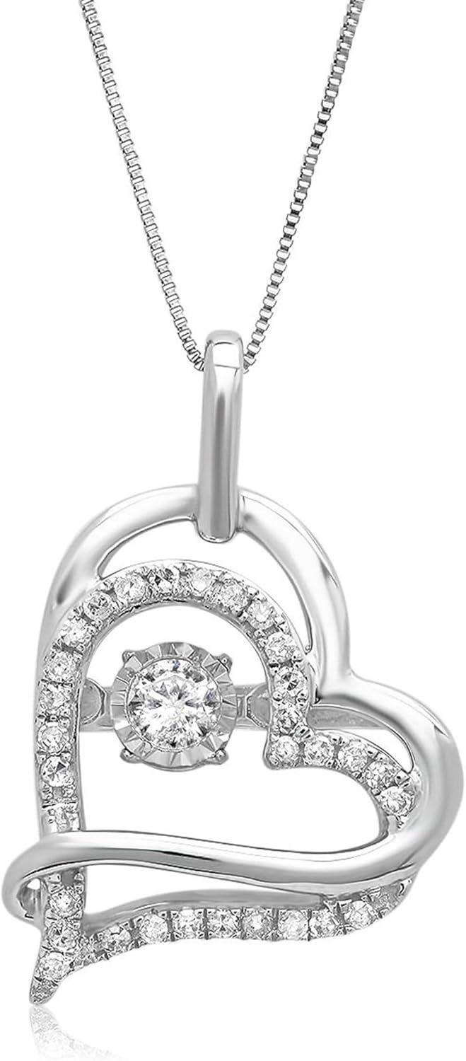 MAX   STONE Dancing Diamond Heart Pendant Necklaces for Women | 10k Gold Heart Necklace for Women | White Gold Diamond Necklace for Women | Natural Real Diamond Heart Pendant Necklaces · v2
