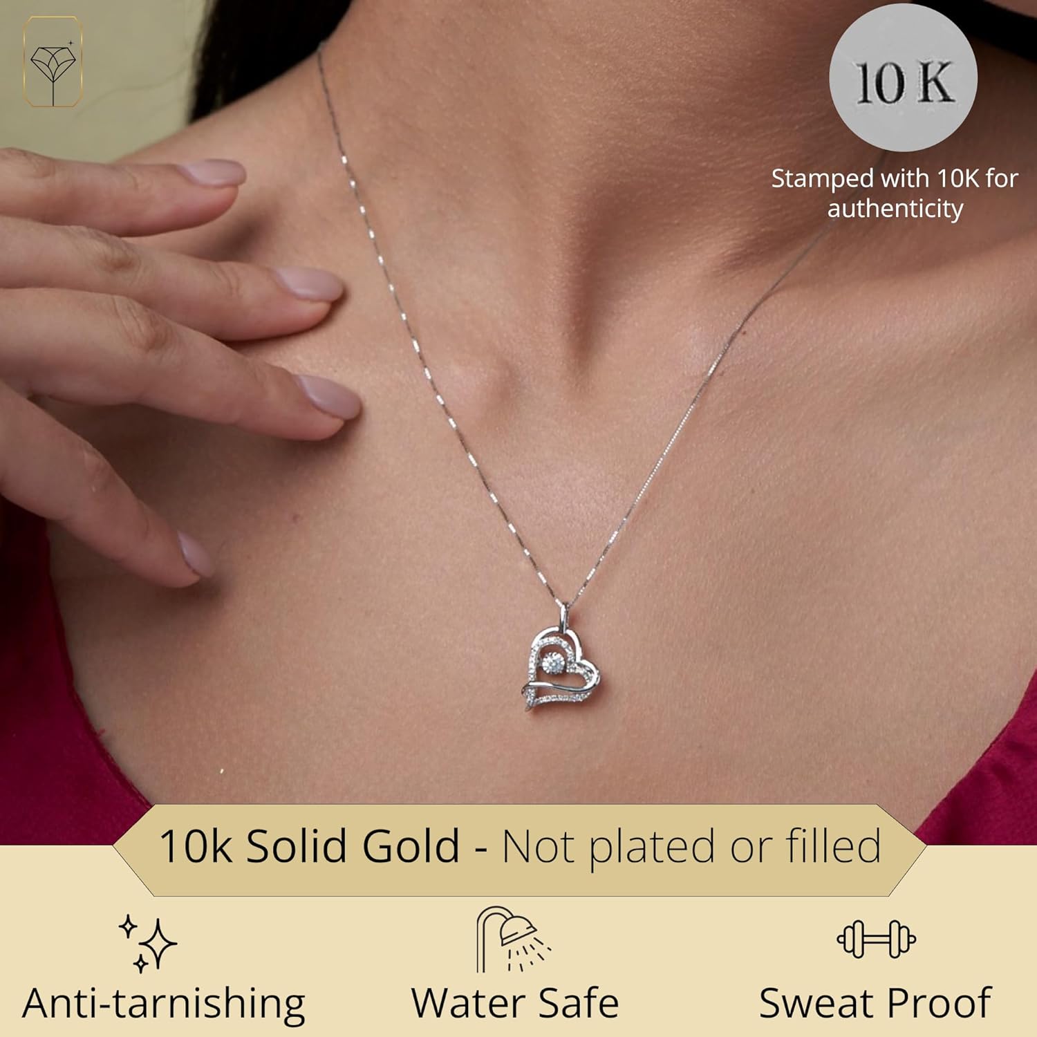 MAX   STONE Dancing Diamond Heart Pendant Necklaces for Women | 10k Gold Heart Necklace for Women | White Gold Diamond Necklace for Women | Natural Real Diamond Heart Pendant Necklaces · v2