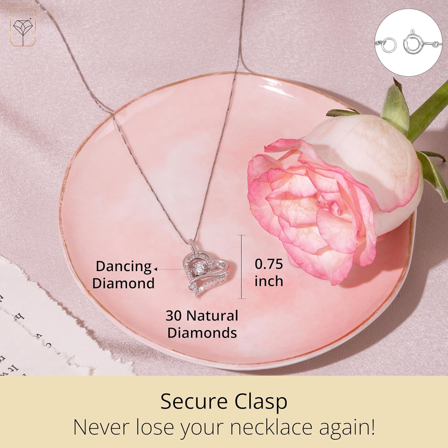 MAX   STONE Dancing Diamond Heart Pendant Necklaces for Women | 10k Gold Heart Necklace for Women | White Gold Diamond Necklace for Women | Natural Real Diamond Heart Pendant Necklaces · v2
