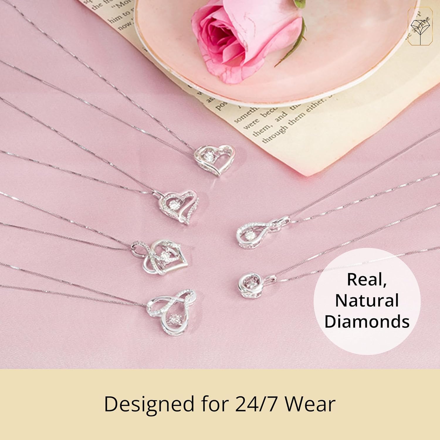 MAX   STONE Dancing Diamond Heart Pendant Necklaces for Women | 10k Gold Heart Necklace for Women | White Gold Diamond Necklace for Women | Natural Real Diamond Heart Pendant Necklaces · v2