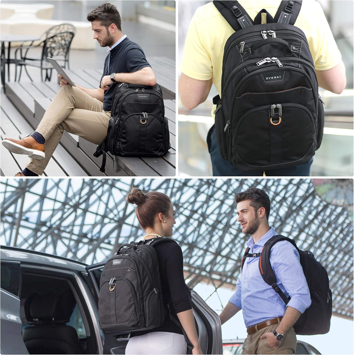 Everki Atlas กระเป๋าเป้สะพายหลังใส่โน้ตบุ๊กสำหรับธุรกิจ - กระเป๋าเป้สะพายหลังสำหรับผู้หญิงหรือผู้ชายสำหรับทำงาน พร้อมช่องปรับได้ขนาด 11 - 15.6 นิ้ว ความจุ 29.5 ลิตร - กระเป๋าเป้สะพายหลังสำหรับใส่โน้ตบุ๊กสำหรับสำนักงานที่เดินทางสะดวก (EKP121S15) สีดำ