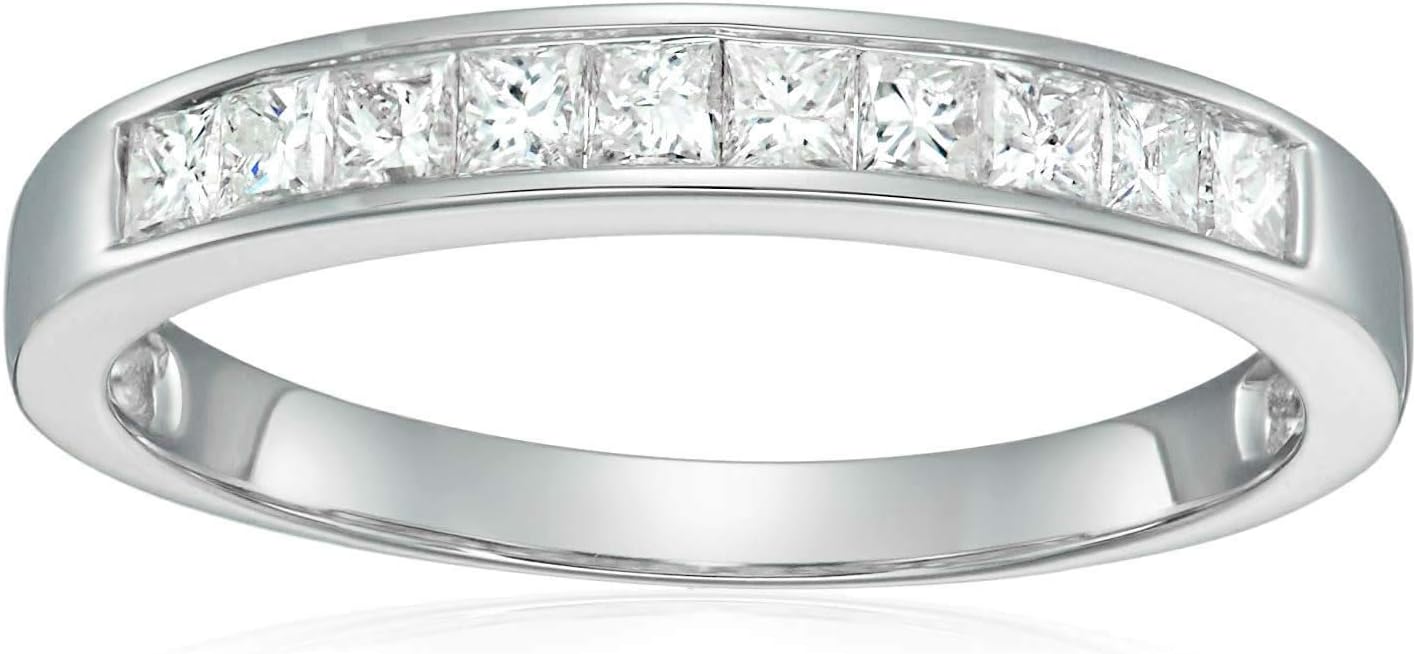 แหวนเพชร 1/2 กะรัต (ctw) สำหรับผู้หญิง ทรง Princess Cut ในทองคำขาว 14K แบบฝังแบบฝังแบบ Channel Set น้ำหนัก 0.50 กะรัต ขนาด 4.5-10