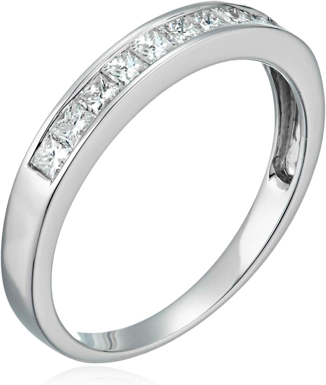 แหวนเพชร 1/2 กะรัต (ctw) สำหรับผู้หญิง ทรง Princess Cut ในทองคำขาว 14K แบบฝังแบบฝังแบบ Channel Set น้ำหนัก 0.50 กะรัต ขนาด 4.5-10