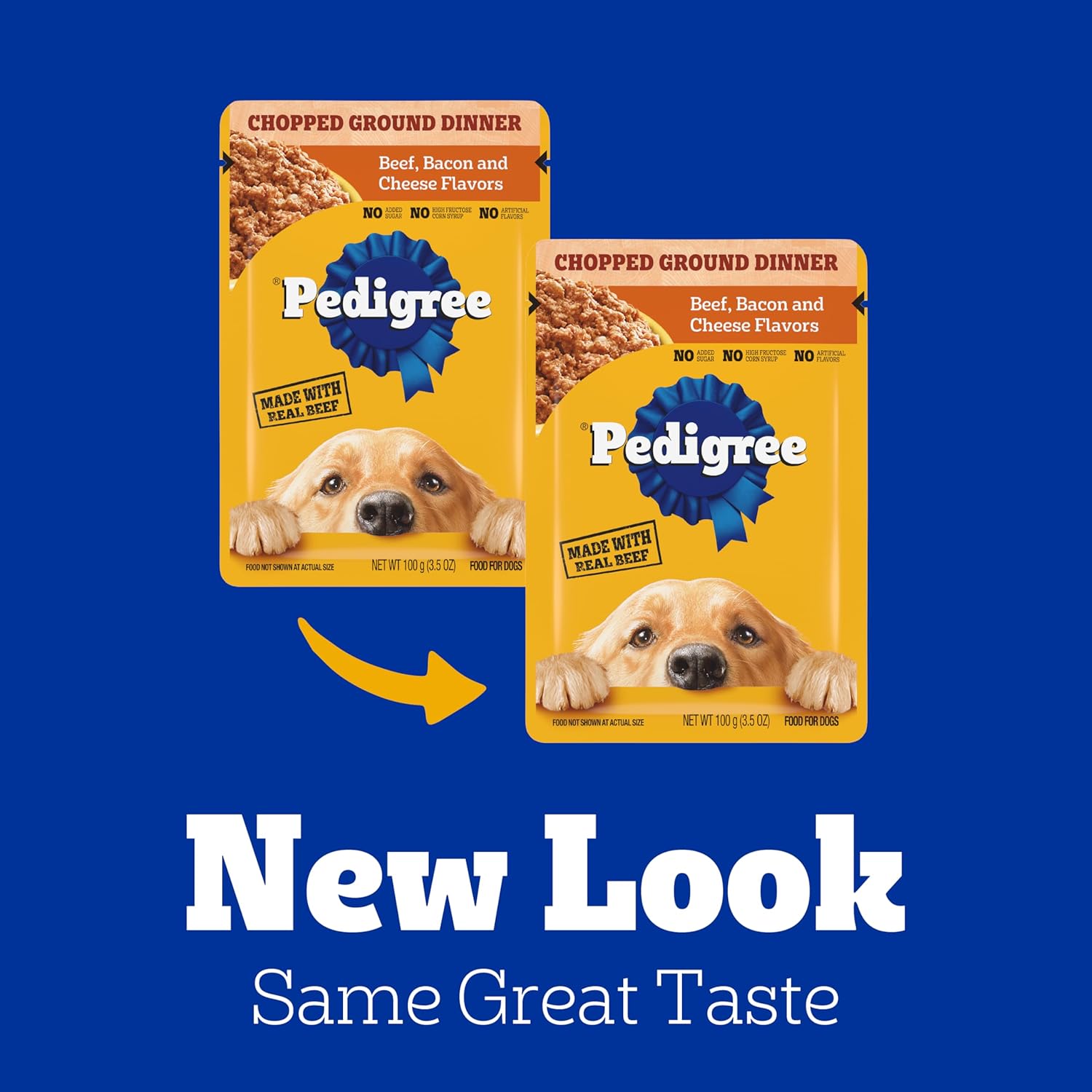 PEDIGREE CHOPPED GROUND DINNER Adult Soft Wet Dog Food, Beef, Bacon  Cheese Flavors, 3.5 oz Pouches, 16 Pack