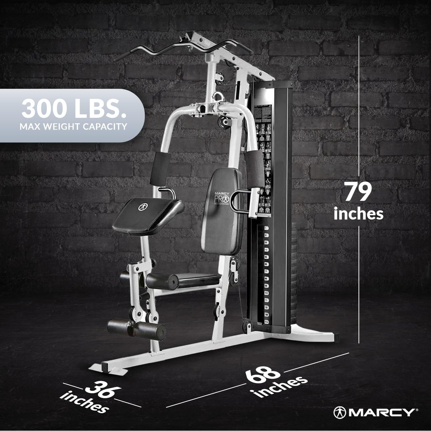 Marcy Home Gym Workout Station with Curl Pad, Lat Pulldown, Leg Developer Weights, White · v9