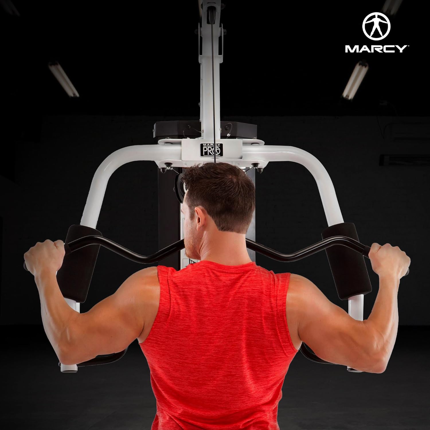 Marcy Home Gym Workout Station with Curl Pad, Lat Pulldown, Leg Developer Weights, White · v9