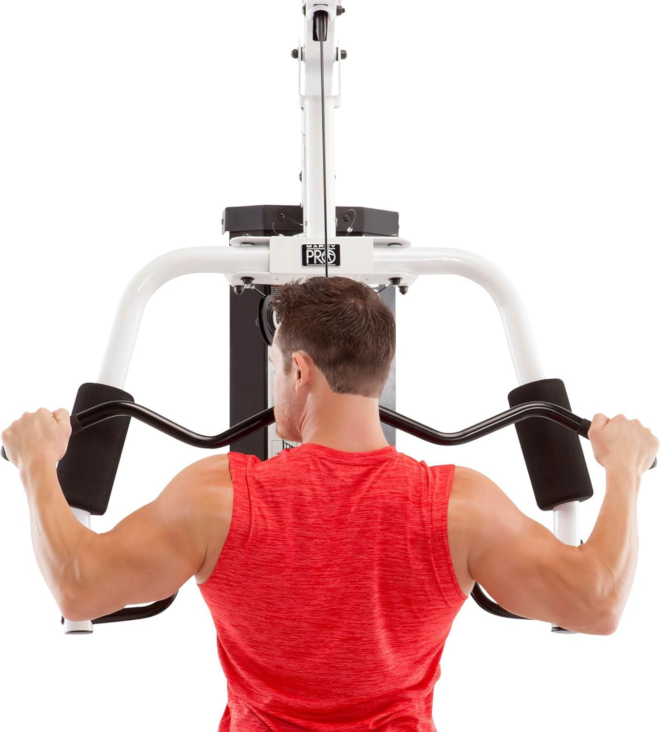 Marcy Home Gym Workout Station with Curl Pad, Lat Pulldown, Leg Developer Weights, White · v9