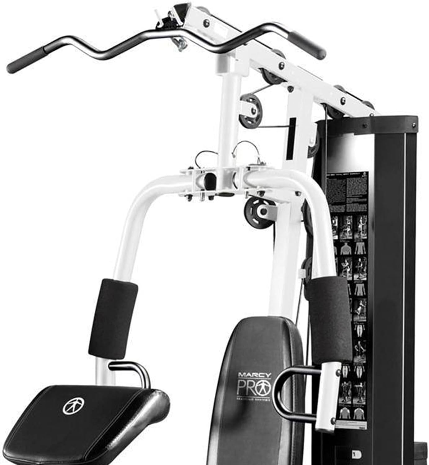 Marcy Home Gym Workout Station with Curl Pad, Lat Pulldown, Leg Developer Weights, White · v9