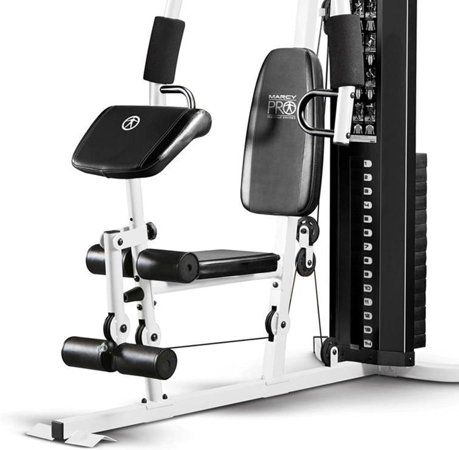 Marcy Home Gym Workout Station with Curl Pad, Lat Pulldown, Leg Developer Weights, White · v9