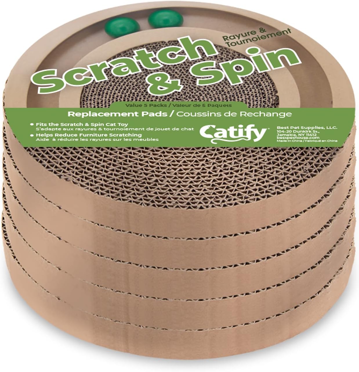 Best Pet Supplies Scratch and Spin Cat Scratcher Replacement Pads for Active Play, Natural Recycled Corrugated Cardboard, Supports Pet Behaviors, Relieves Stress - 5 Count · v4