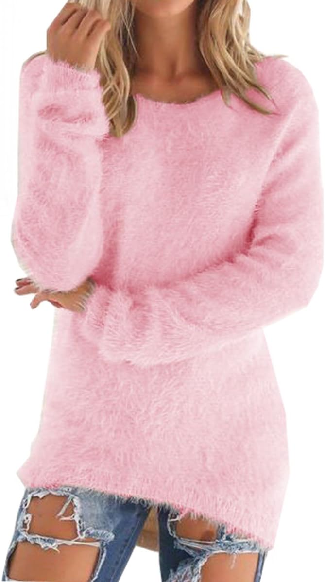 LemonGirl Womens Fashionable Long Sleeve Pullovers Loose Fluffy Fuzzy Jumper Sweater · v3