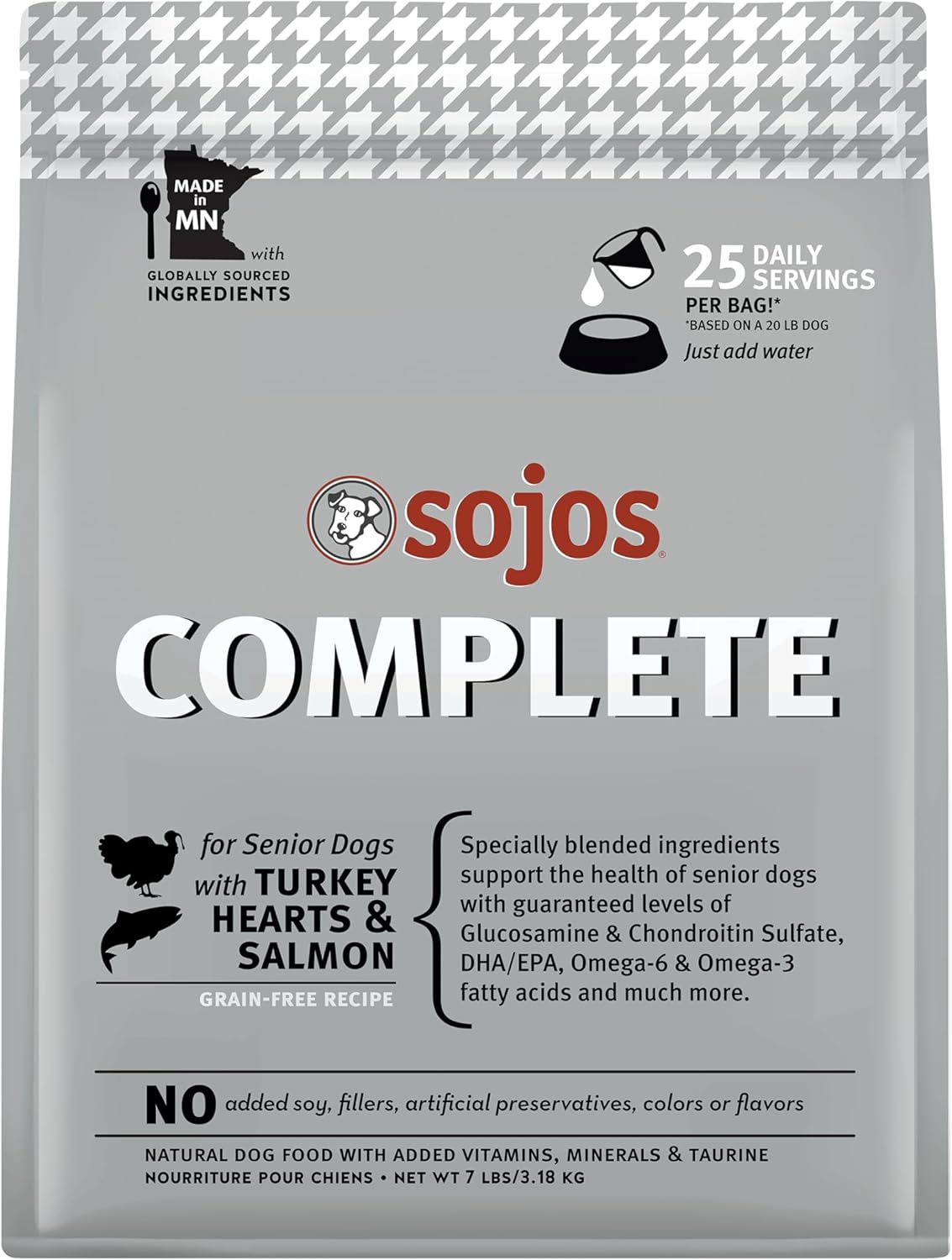 طعام الكلاب المجففة SOJOS Complete Turkey Salmon Recipe، 7 رطل، رمادي