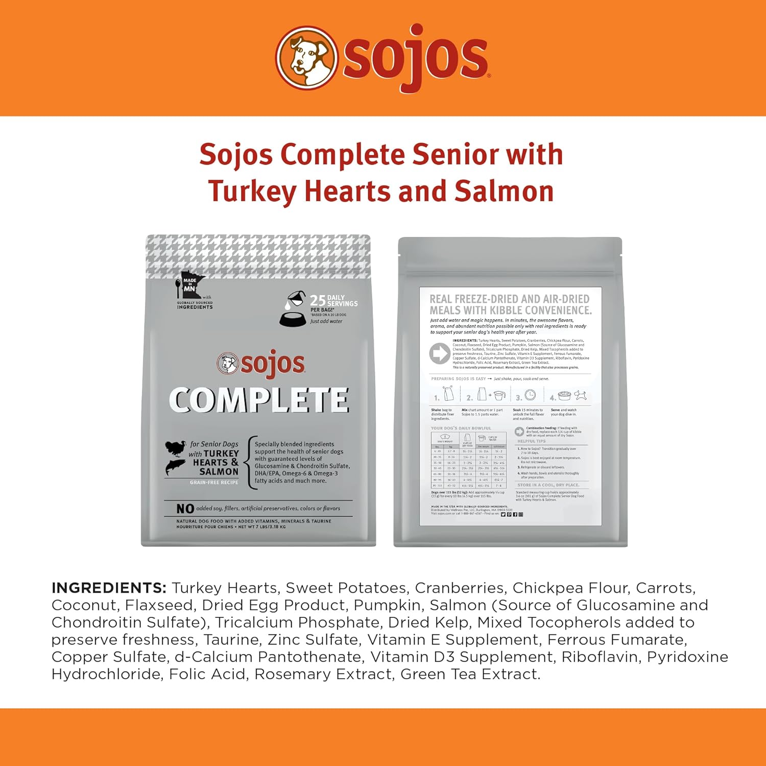 SOJOS Complete Turkey  Salmon Recipe Dehydrated Senior Dog Food, 7 lb, Gray