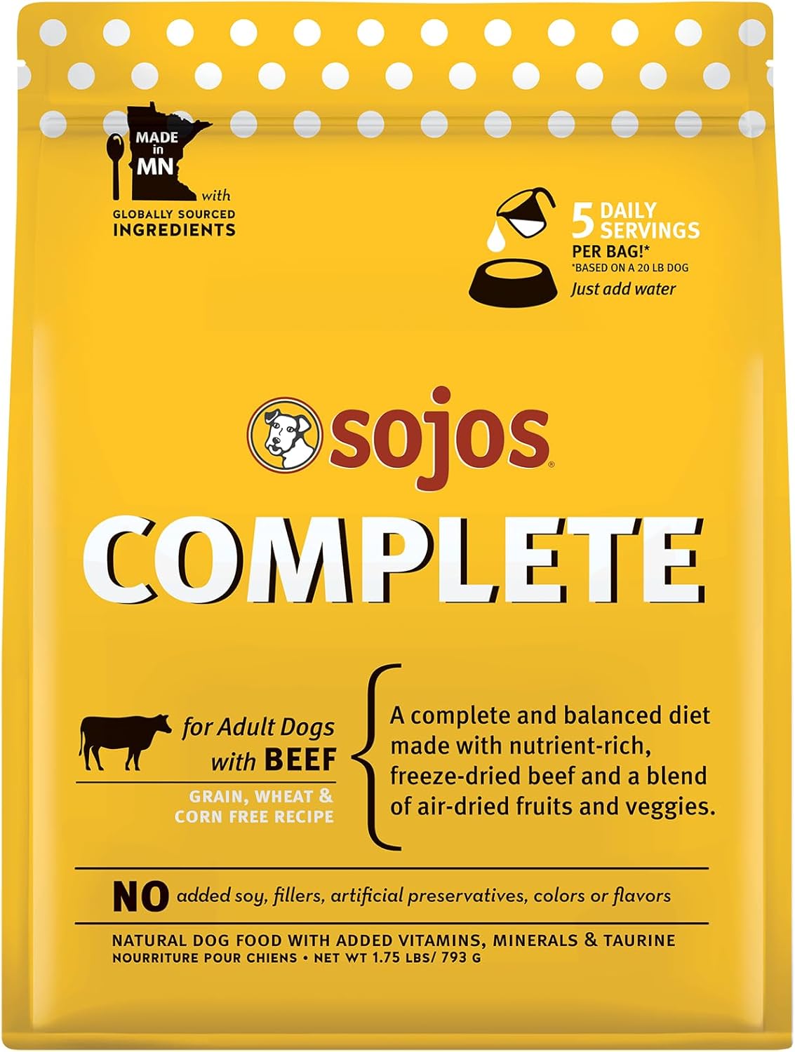 Nourriture déshydratée pour chiens SOJOS Complete Beef Recipe, 1,75 livre, jaune