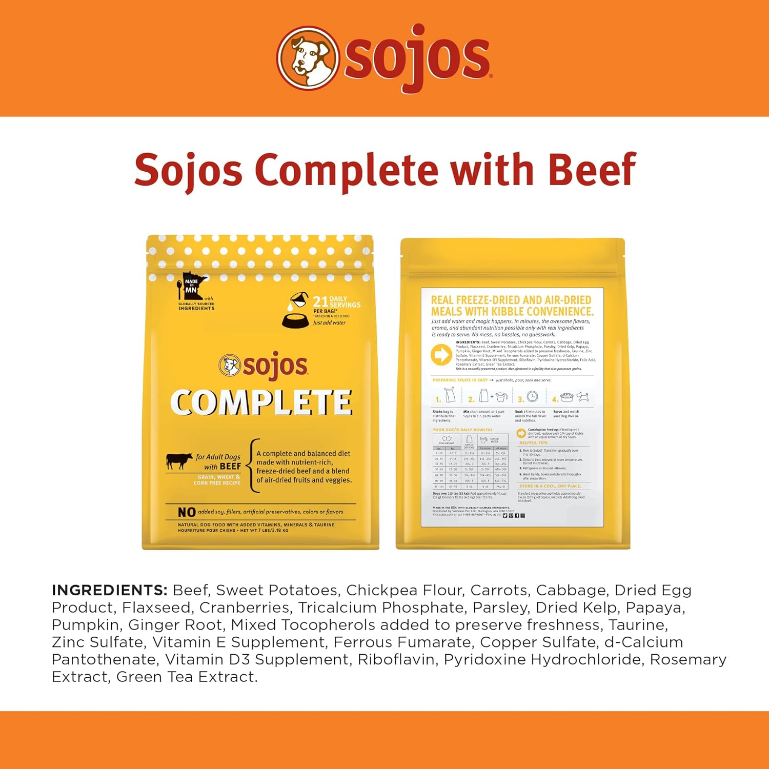 Nourriture déshydratée pour chiens SOJOS Complete Beef Recipe, 1,75 livre, jaune