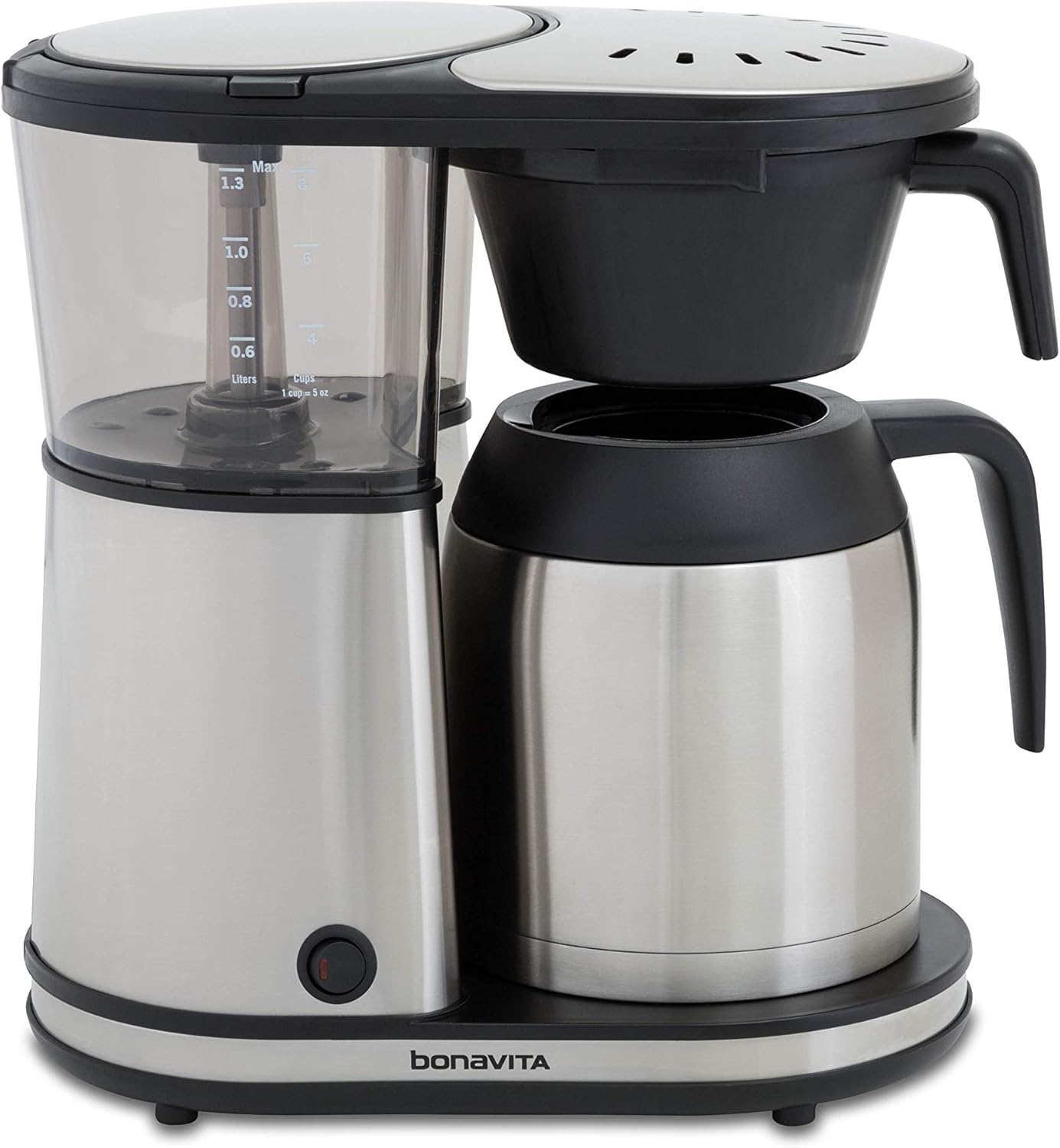 Cafetera Bonavita Connoisseur para 8 tazas con un solo toque, con cesta de filtro colgante y jarra térmica, BV1901TS, acero inoxidable, cromada