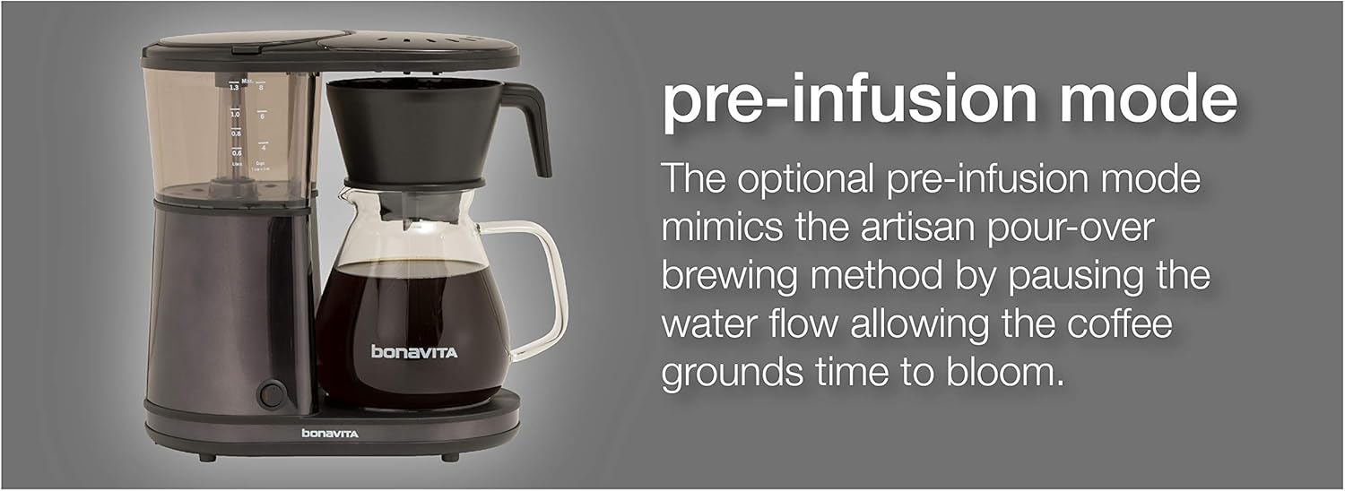Cafetera Bonavita Connoisseur para 8 tazas con un solo toque, con cesta de filtro colgante y jarra térmica, BV1901TS, acero inoxidable, cromada