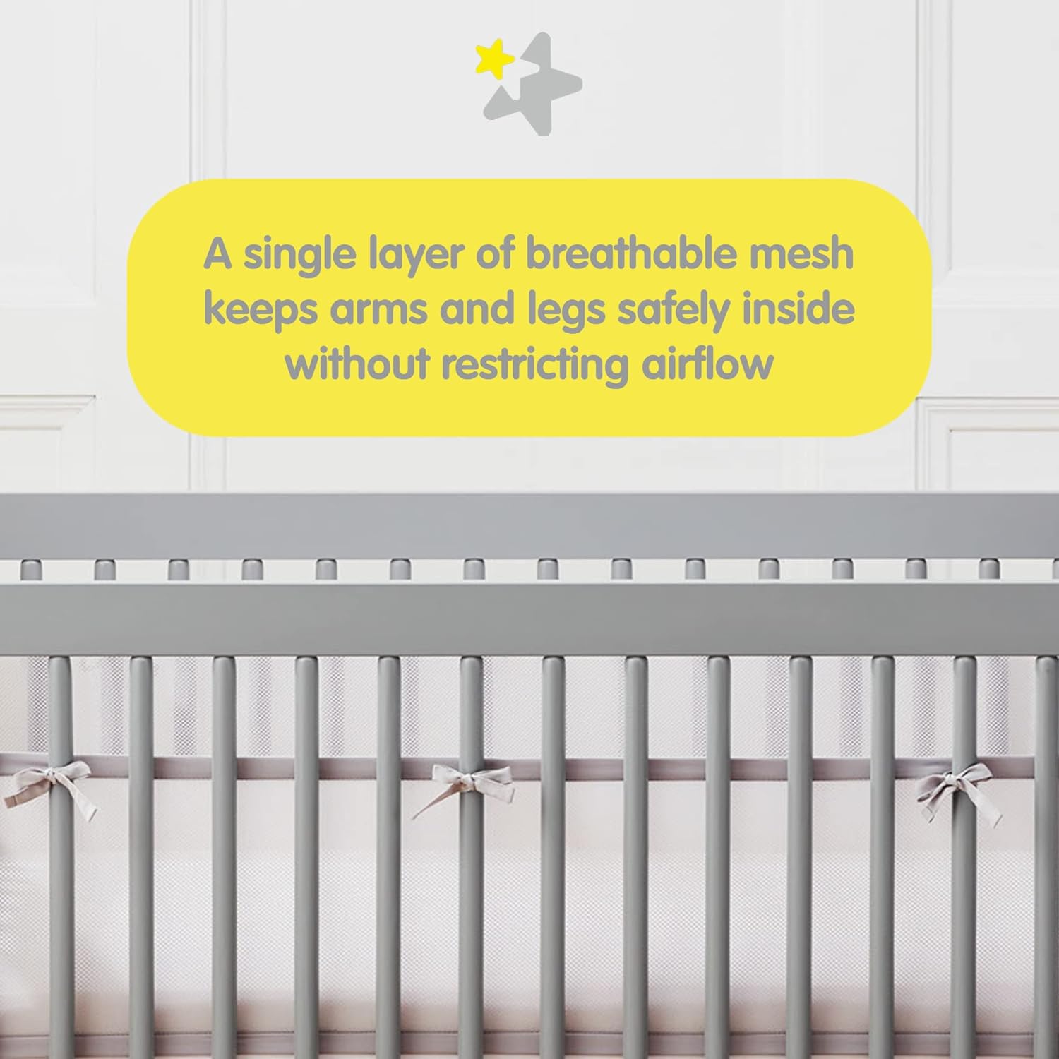 BreathableBaby Breathable Mesh Liner for Full-Size Cribs, Classic 3mm Mesh, Gray Seersucker (Size 4FS Covers 3 or 4 Sides)