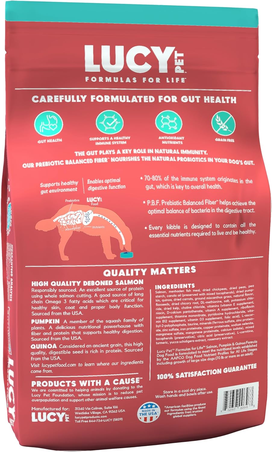 Lucy Pet Formulas for Life Salmon, Pumpkin,  Quinoa Dry Dog Food, All Life Stages, Digestive Health, Sensitive Stomach amp; Skin, 25lb bag