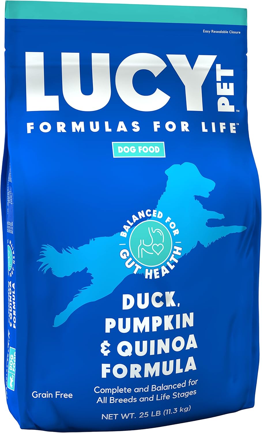Lucy Pet Products Formulas for Life Duck, calabaza, quinoa, alimento seco para perros, todas las etapas de la vida, salud digestiva, estómago y piel sensibles, bolsa de 25 libras