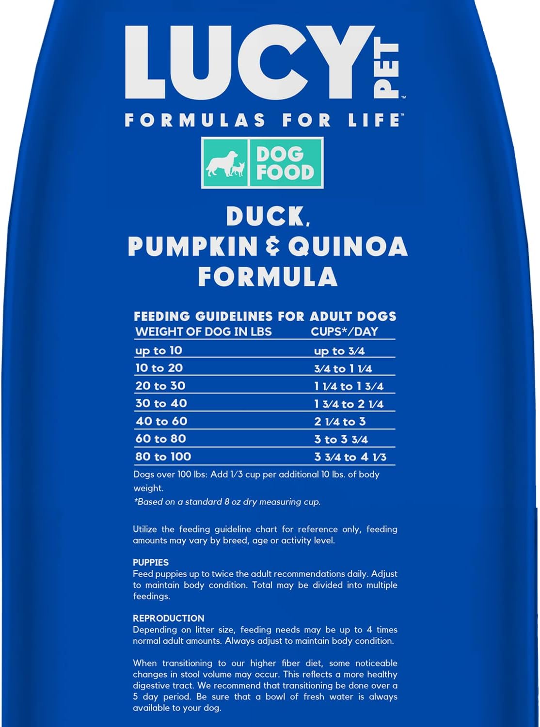 Lucy Pet Products Formulas for Life Duck, calabaza, quinoa, alimento seco para perros, todas las etapas de la vida, salud digestiva, estómago y piel sensibles, bolsa de 25 libras