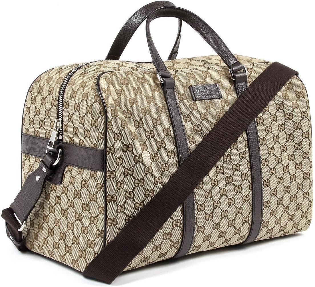 Gucci Duffle Brown Signature Guccissima Large Canvas Leather Travel Luggage NEW